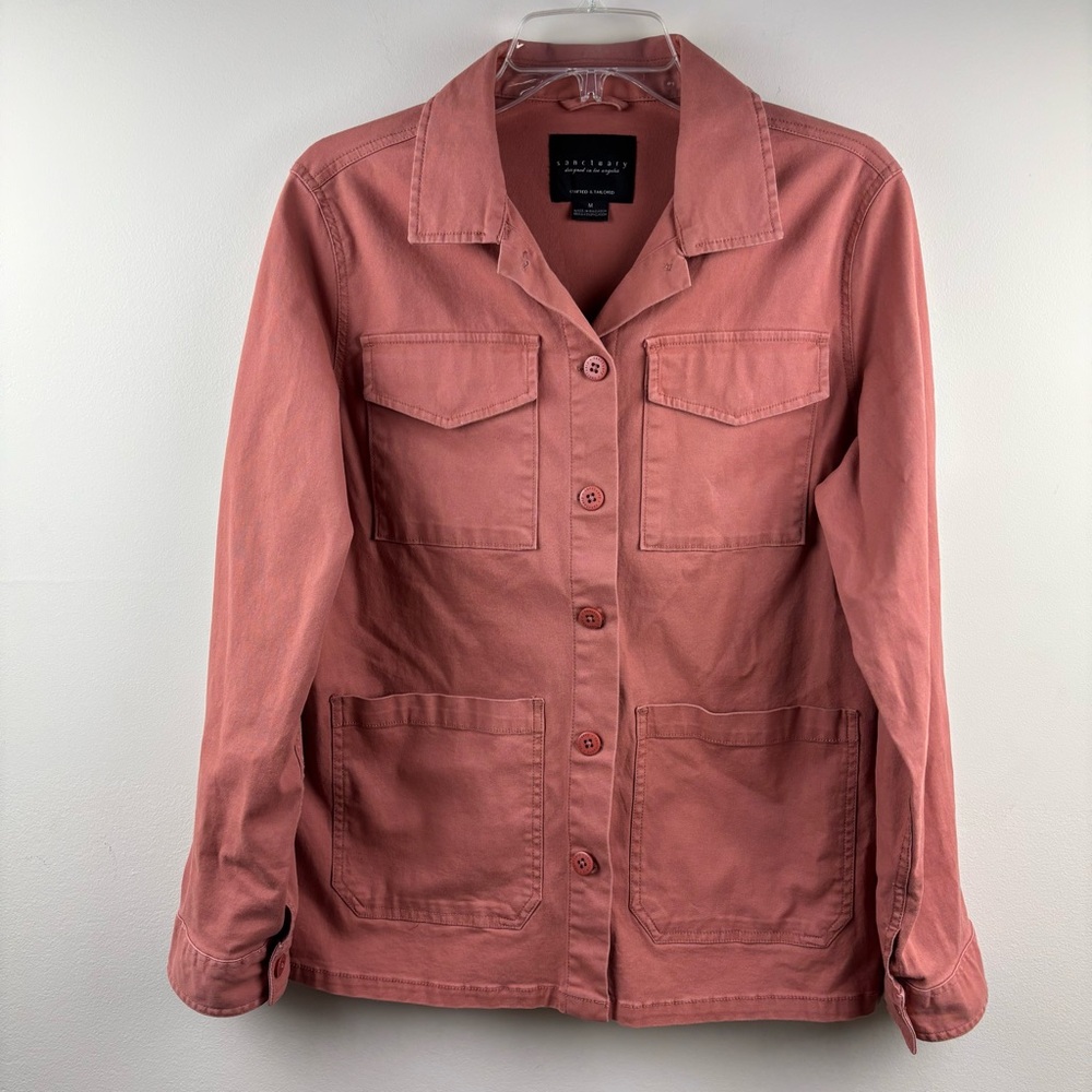 Sanctuary Button Front Utility Jacket In Dust Pin… - image 2
